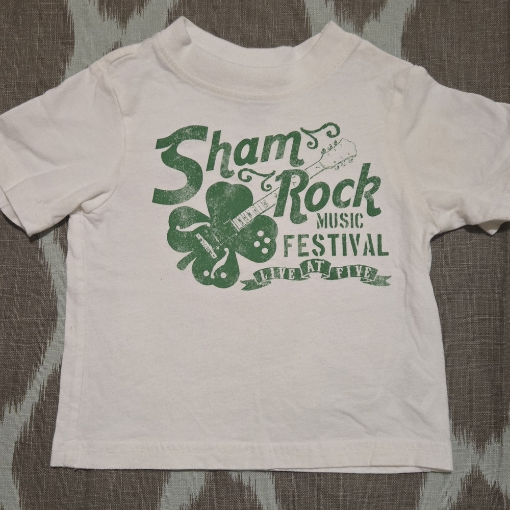 9/12 Months Shamrock Rock White 100% Cotton T-Shirt New